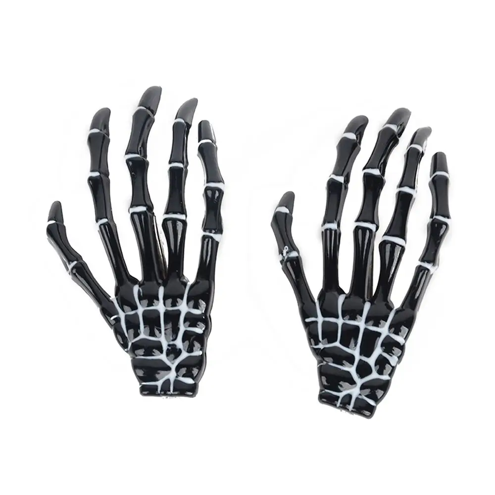 black 2Pcs Harajuku Skull Skeleton Hand Hair Clip Bone Claw Hairpin Halloween Headwear Barrettes Women Girls Hair Stylish Accessories - Цвет: black