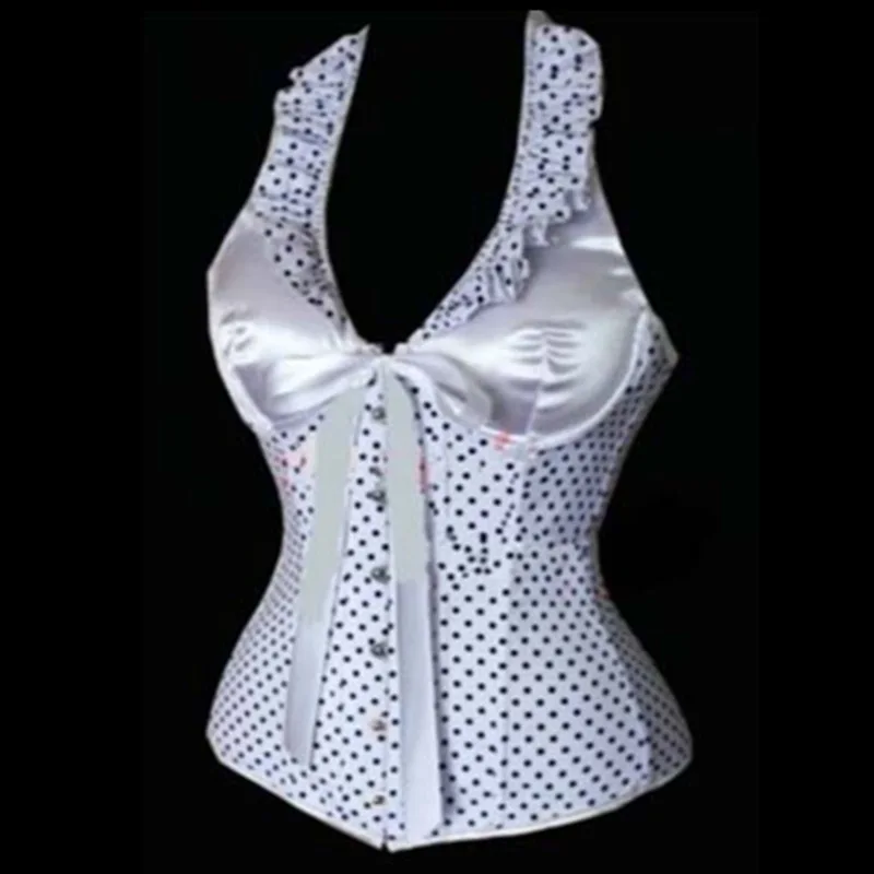 Корсет с бретелькой через шею Corpete Corselet в белую полоску боди готическом стиле