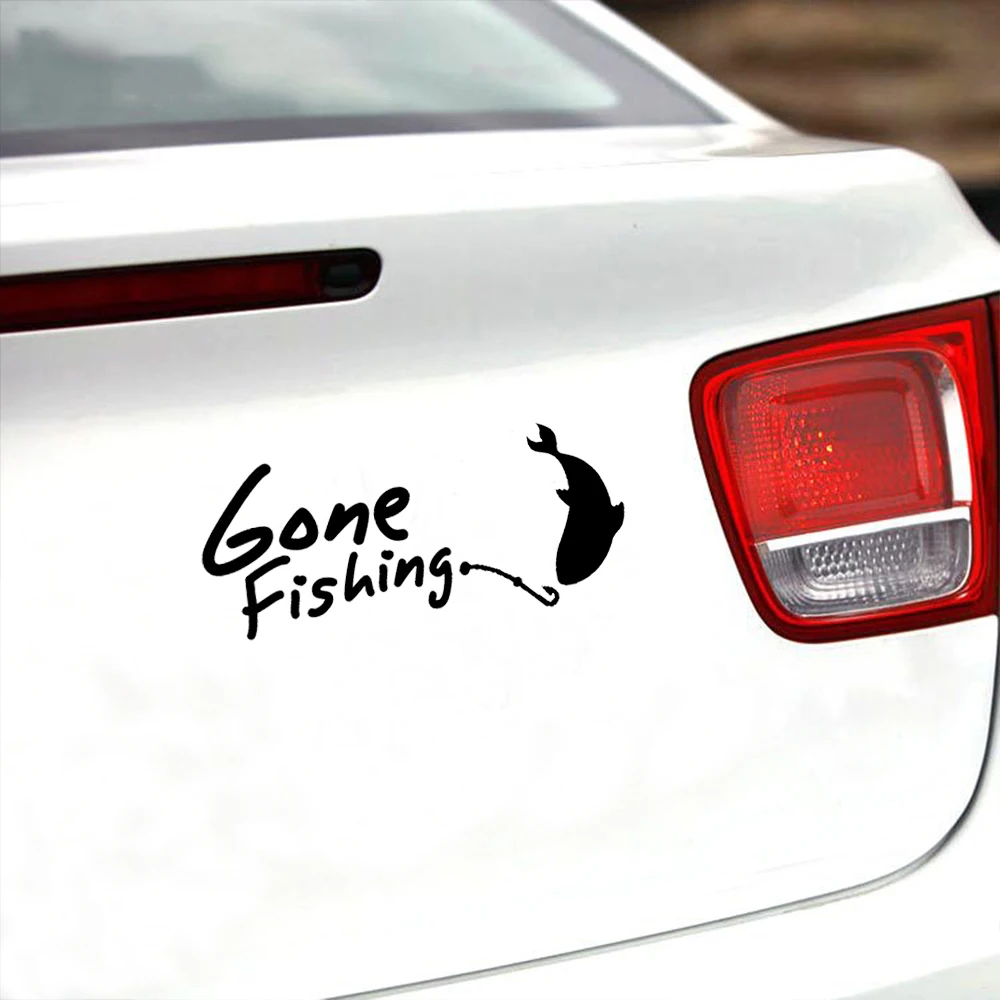 

10.2cm*4.5cm Gone Fishing Car Styling Vinyl Car Sticker For Car Accessories High Quality Decor Decals