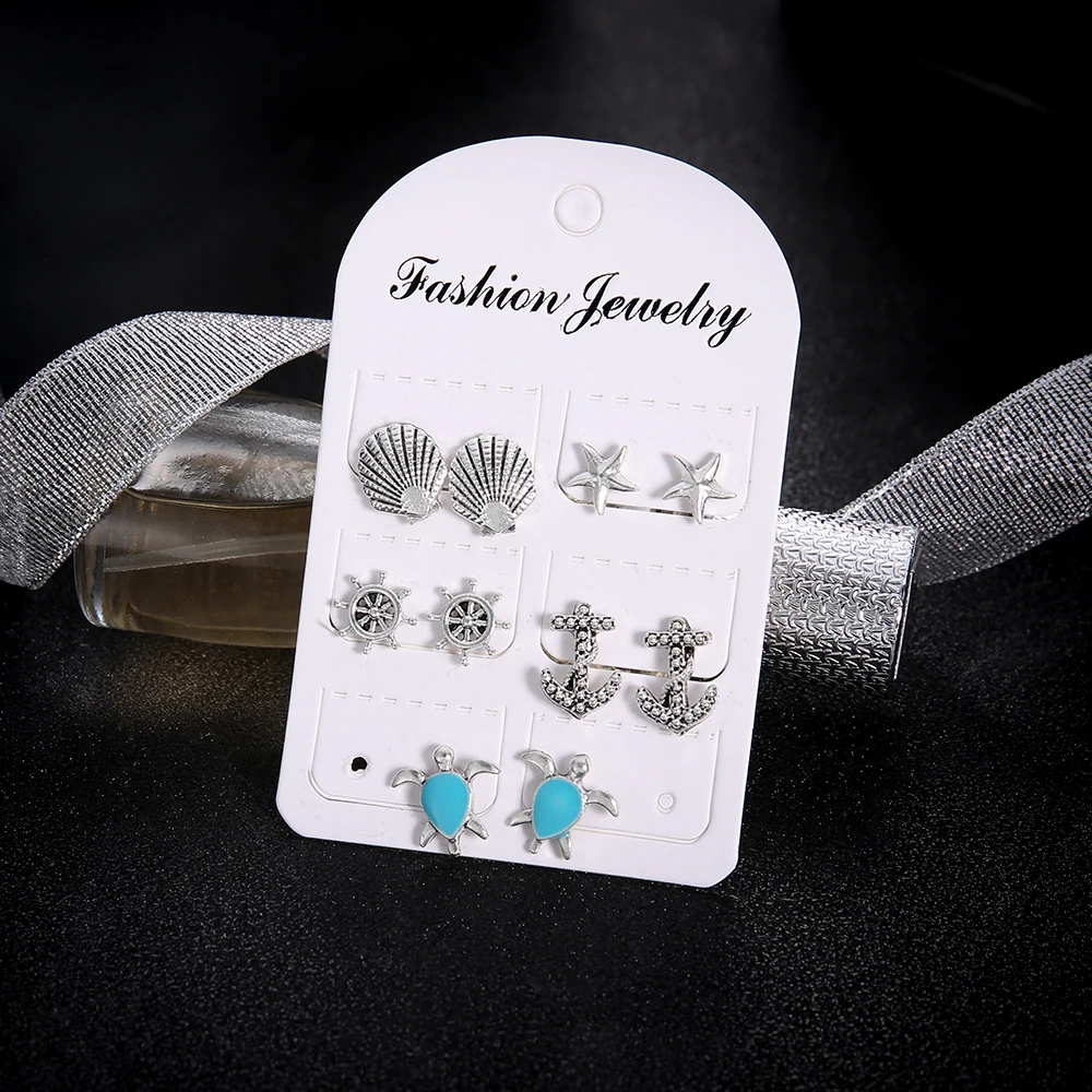 5 пар/компл. Морская звезда ракушка Хрустальный якорь черепаха серьги гвоздики