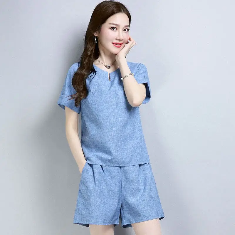 Летние хлопковые льняные спортивные костюмы из 2 предметов для женщин новинка 2018