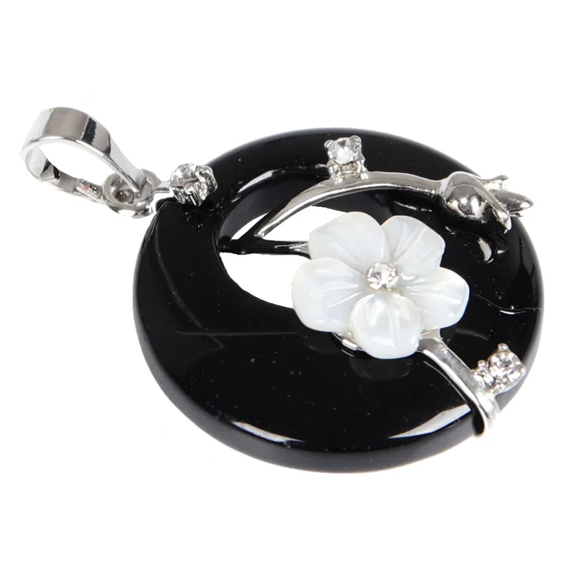 black agate Подвеска из натурального камня, покрытая серебром, жемчужные аметисты, кварц, бирюза, тигровый глаз, лазурит, цветок, каменные подвески - Окраска металла: black agate