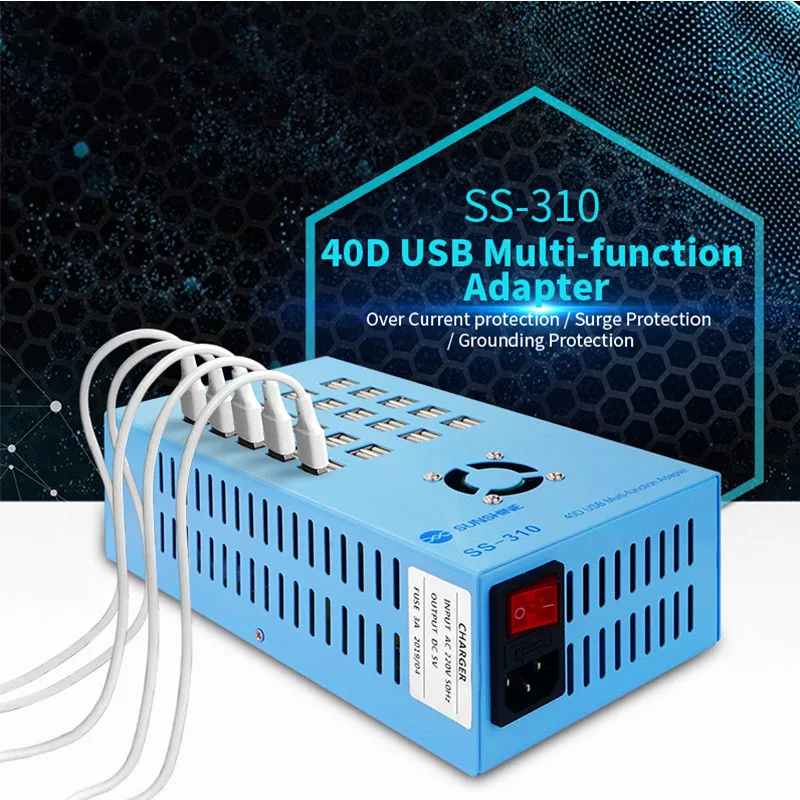 Multifunction 40 USB Ports Charger 300W 5V 60A Built In Fan Adapter for Phone iPad Samsung Tablet Battery Charging