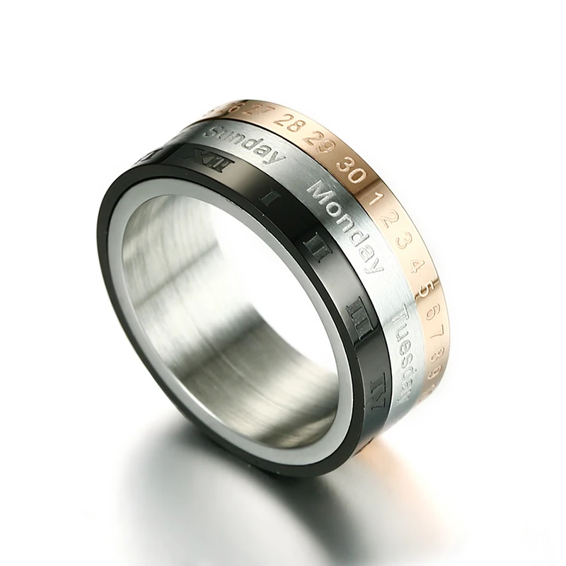 Вращающееся кольцо с римскими цифрами из нержавеющей стали для мужчин |
