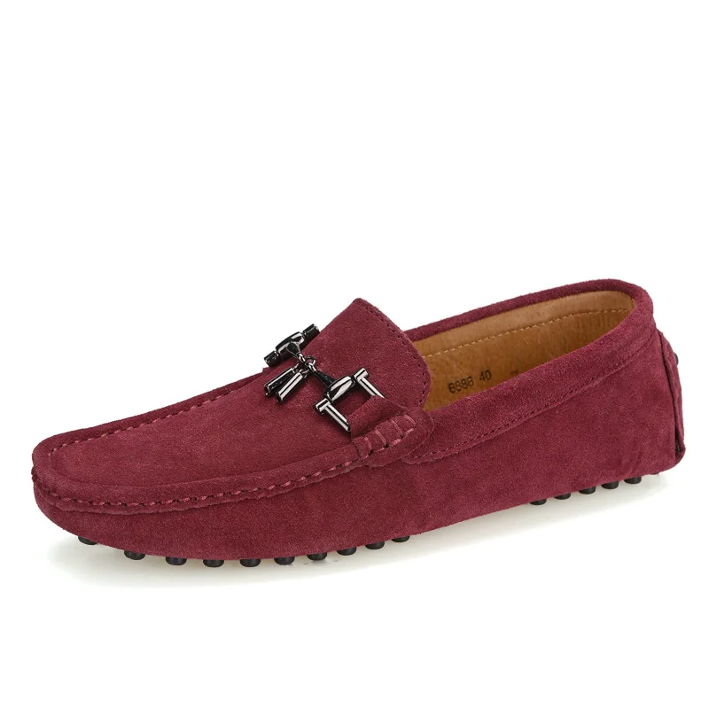 GOXPACER Autumn Shoes Men Metal Buckle Loafers Casual Suede Genuine Leather Flats Fashion Male Tassel Free Shipping | Обувь