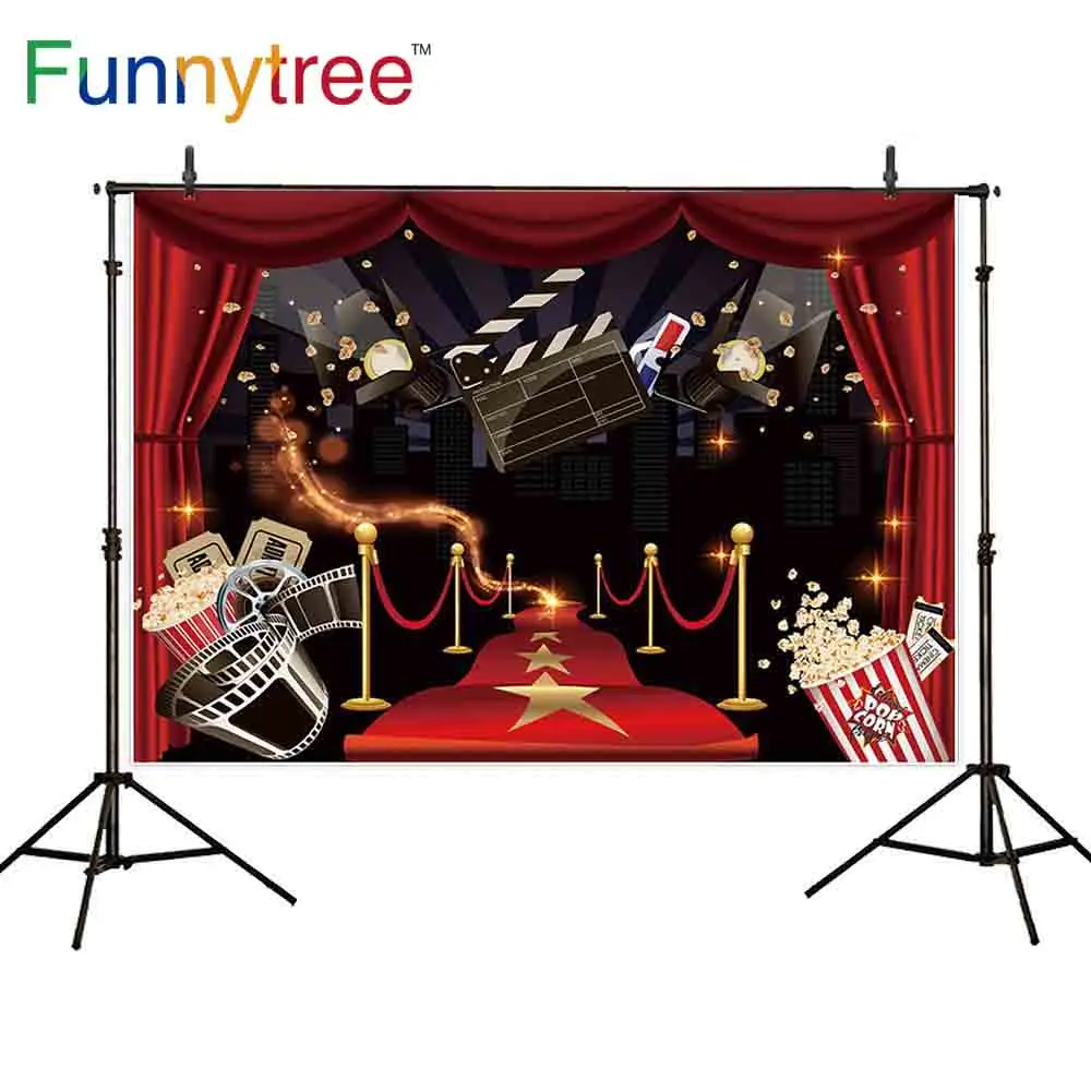 Фотофон Funnytree с красной занавеской городской ковер в голливудском стиле для дня