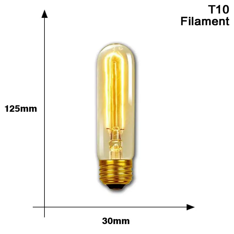 T10 Filament Ретро Edison led светильник лампочка E27 220 В 40 Вт A19 ST64 G80 G95 G125 T10 T45 T185 ампулы Винтаж лампа накаливания Эдисона - Цвет: T10 Filament