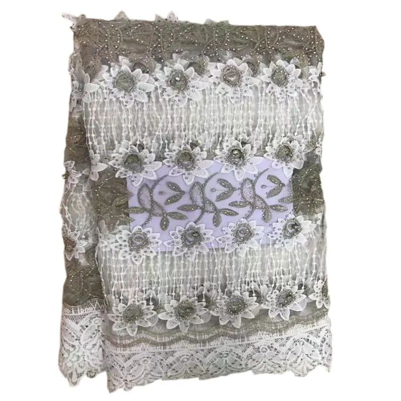 White African Nigerian lace fabrics high quality french net fabric for wedding dress sewing material with stones ZQ20B-1 | Дом и сад
