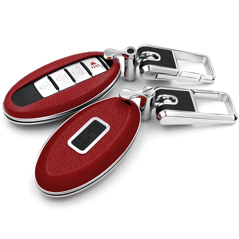 Red with keyring Кожаный чехол для автомобильных ключей, Обложка обновления/Автомобильный ключ чехол ключ крышка чехол для ключей в виде ракушки для Nissan X-TRAIL QASHQAI TIIDA Sylphy, Teana аксессуары - Название цвета: Red with keyring