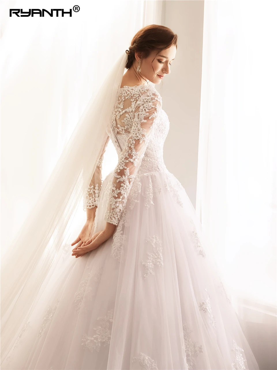 

Custom Made Vestido De Noiva Cheap High Neck Long Sleeves Lade A Line Wedding Dress 2019 New Arrival Bohemian Robe De Mariee