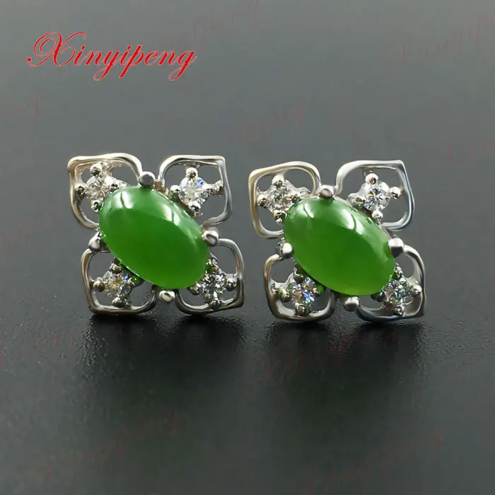 18 k золото с натуральным нефритом серьги | Украшения и аксессуары