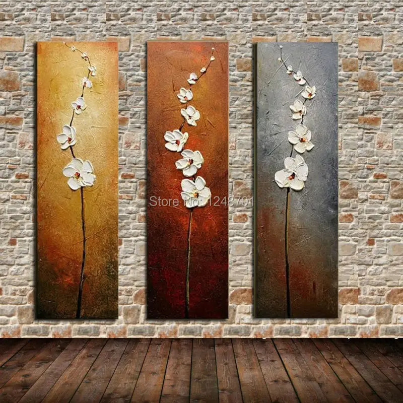 

hand painted flowers Dancing Petals Modern Canvas knife painting Floral Oil Painting Wall Art pictures for living room 3 pieces
