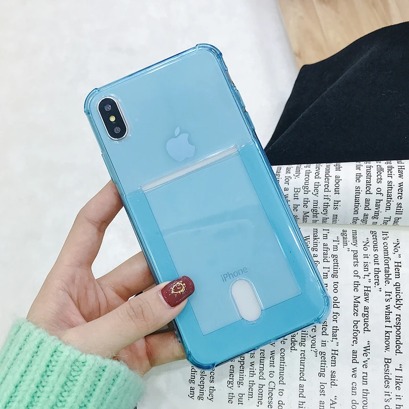 Толстый прозрачный синий чехол из ТПУ для iPhone XS MAX XR 5 6 7 6splus плотная резинка