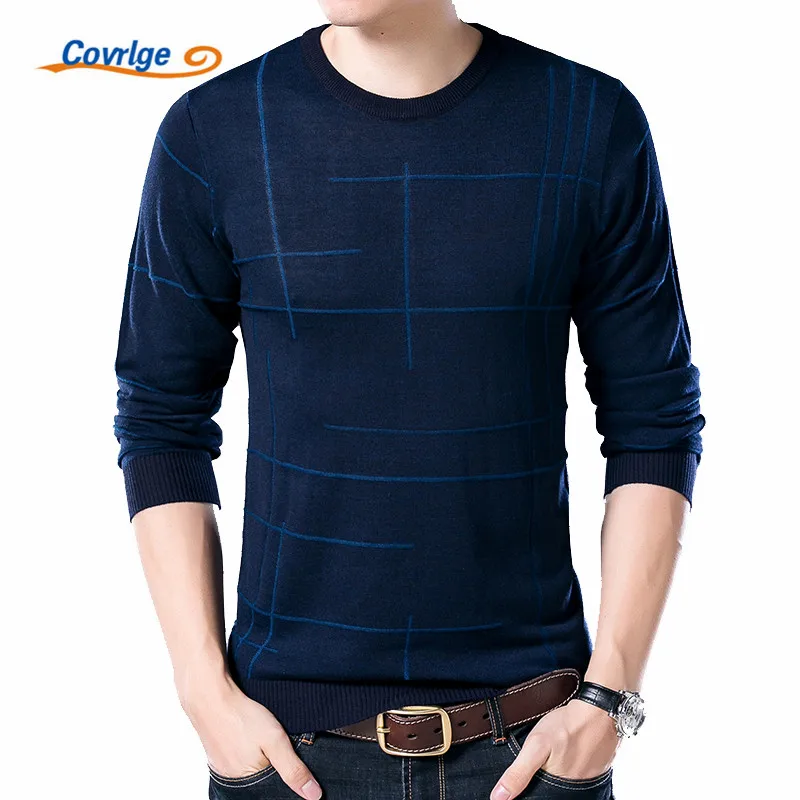 Covrlge Brand Sweater for Men 2019 Autumn Winter New Mens Sweaters Fashion Round Collar Line Pattern Design Pullover Male MZL016