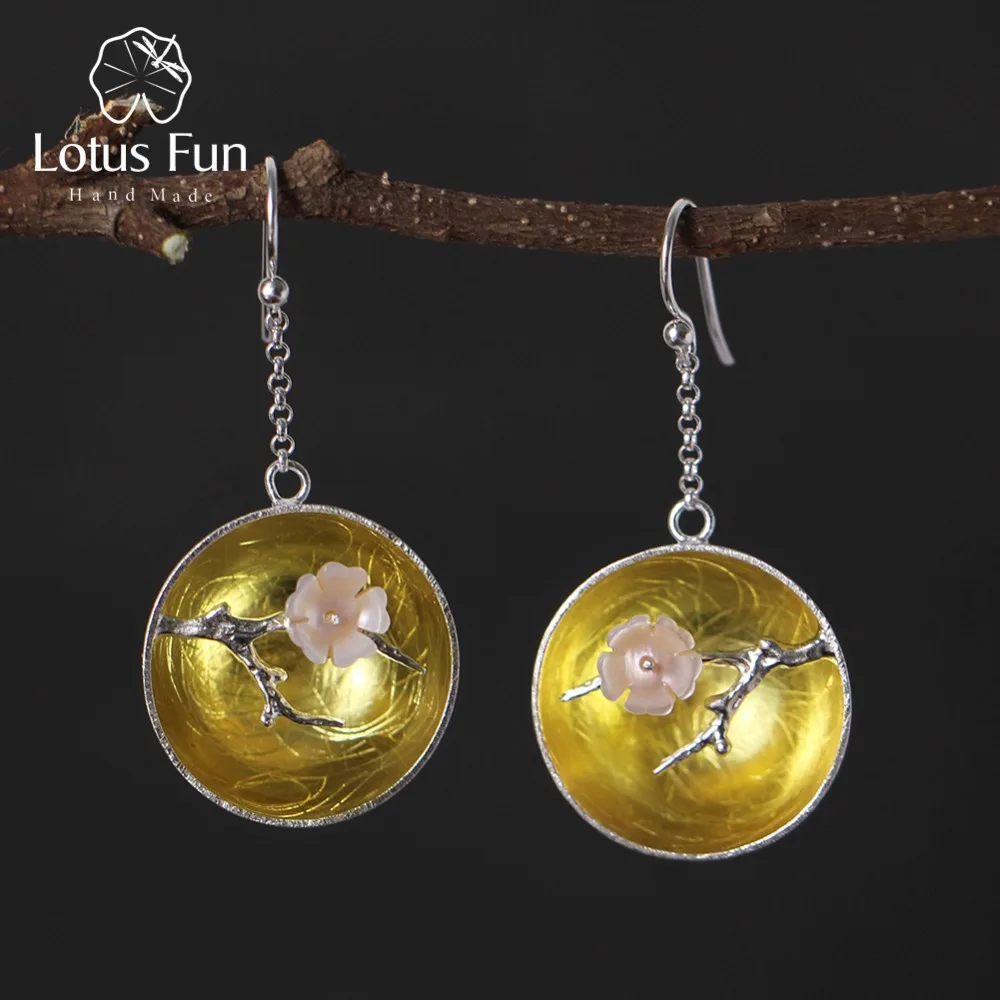 Lotus Fun, 925 пробы, серебряные серьги из натуральной раковины ручной работы, хорошее ювелирное изделие, аромат Wintersweet, висячие серьги для женщин