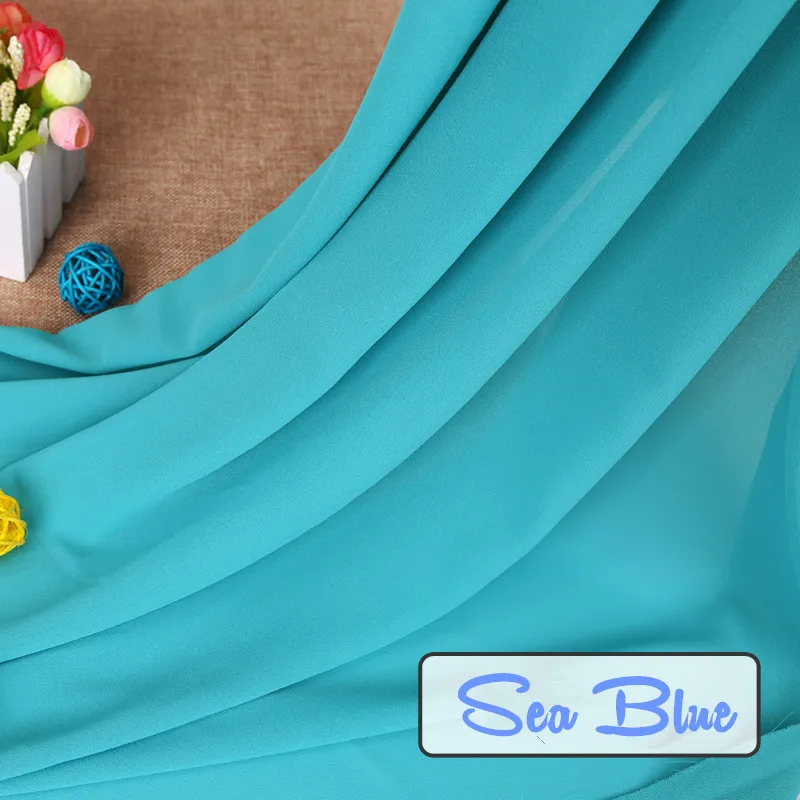 Sea Blue Перламутровая шифоновая ткань для одежды, летняя, не провисающая, плотная, белая, черная, одноцветная ткань, 100D - Цвет: Sea Blue