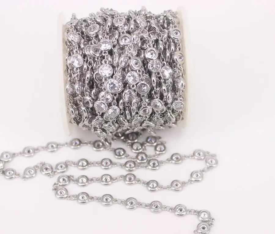 3Meter Cubic Zirconia 6mm Round Beaded Chain With Mix color Brass For Jewelry Making | Украшения и аксессуары