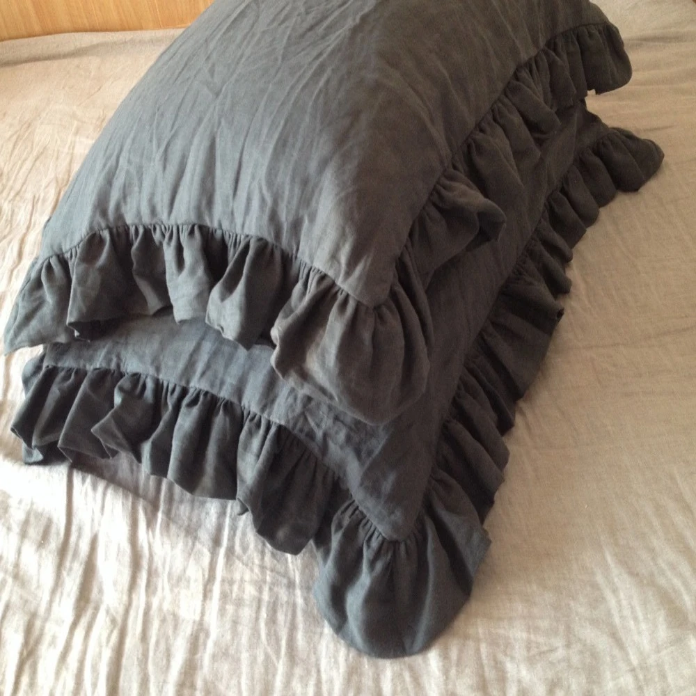 1 шт. оборки постиранная льняная подушка чехол из чистого наволочки с оборками s