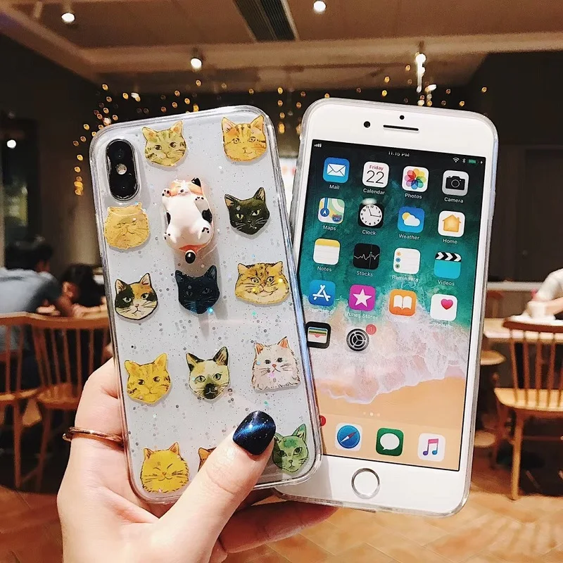 Мягкий прозрачный чехол для телефона с оранжевым/желтым котом подходит iPhone 6/6S