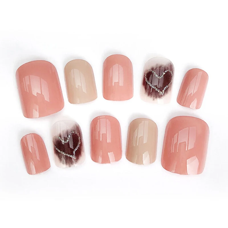 Модные 24 шт Белые Розовые Квадратные искусственные ногти с клеем стикер для