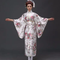 new arrival japanese traditioinal satin kimono classic yukata with obi sexy vintage womens prom dress floral one size
