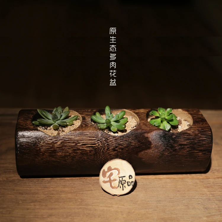 Natural wood succulents flower potted device Creative burn Paulownia small pots simulation | Дом и сад