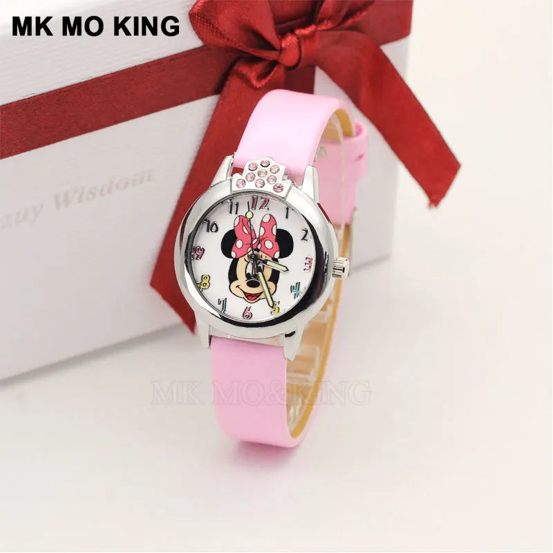 Роскошные детские часы с Микки Маусом красивые мультипликационные кожаным