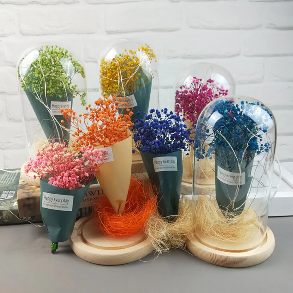 Вечный Романтический Gypsophila бутылка Украшение Моделирование осветить цветочный купол стеклянный микро пейзаж свадебный подарок на праздник