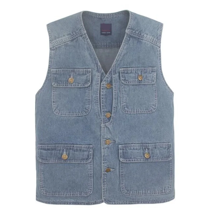 

Latest waistcoat designs for men jeans denim vests male with many pockets fashion vest men sleeveless jacket