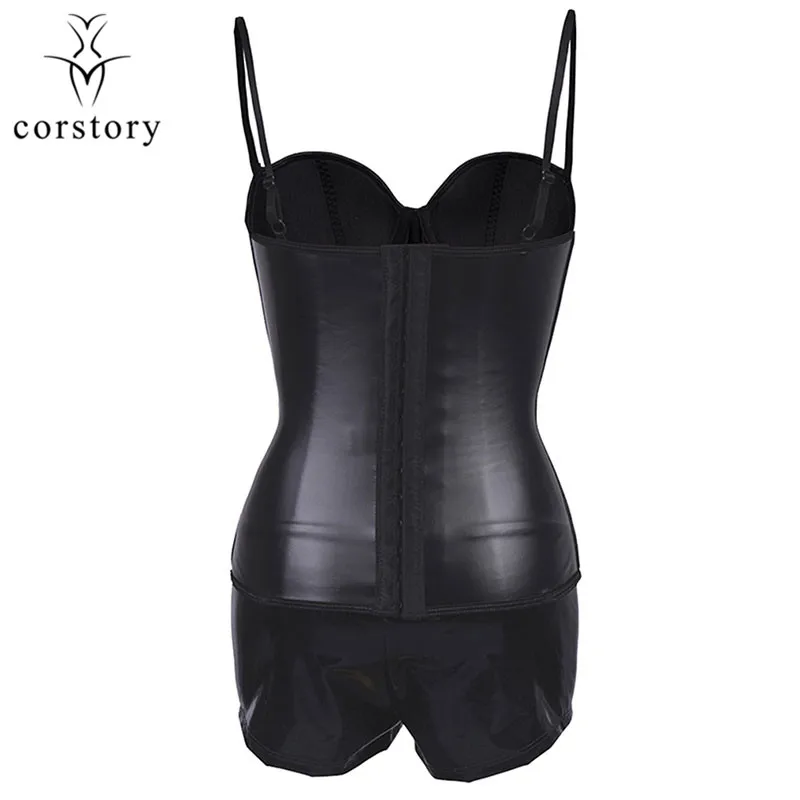 Corstory сексуальный черный ПВХ пуш ап панк рок готический корсет и короткие брюки