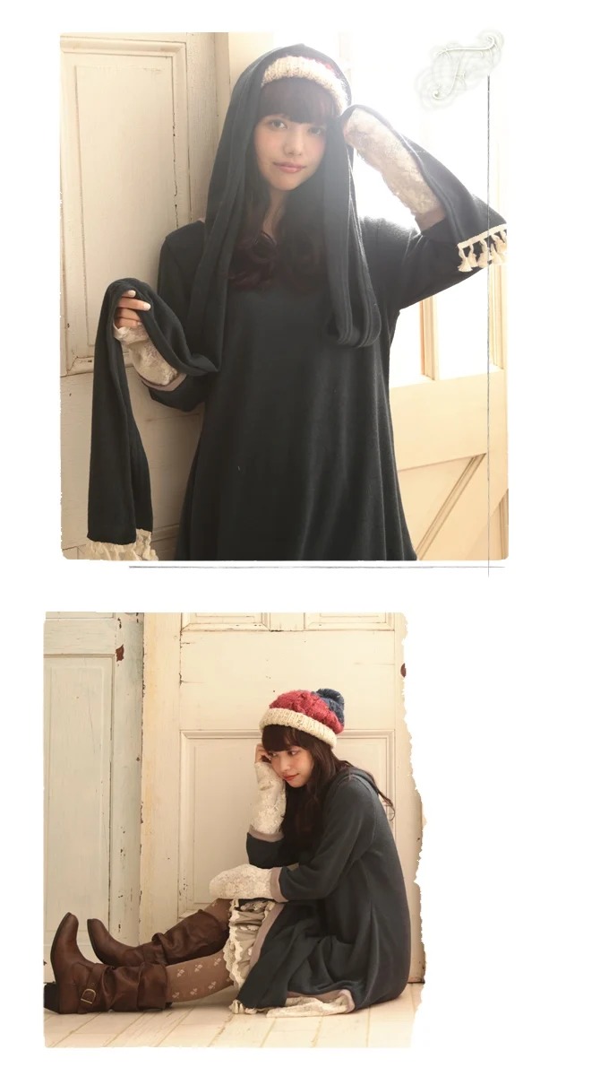 Японская толстовка с шарфом из двух частей кружевное льняное хлопковое вязаное