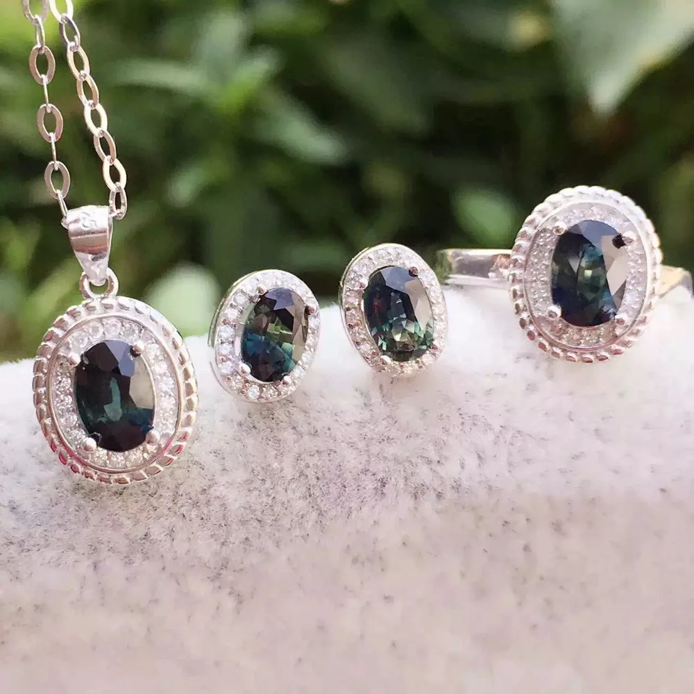 Natural Sapphire Set 925 Silver Fine Intense Fire Ring Stud Earrings | Украшения и аксессуары