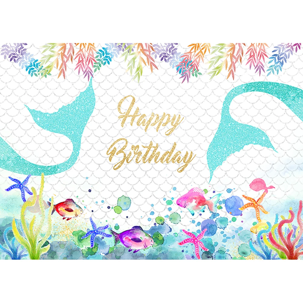 Фотофон морской фон с темой русалки, рыбьей чешуей, водорослей и пузырей Funnytree, персонализированный для фотокамеры.