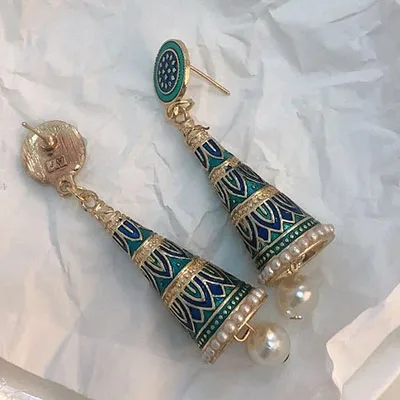 blue Золотые металлические индийские Jhumki Jhumka минималистичные серьги, корейская мода, винтажные богемные этнические болливудские ювелирные изделия, вечерние аксессуары для ушей - Окраска металла: blue