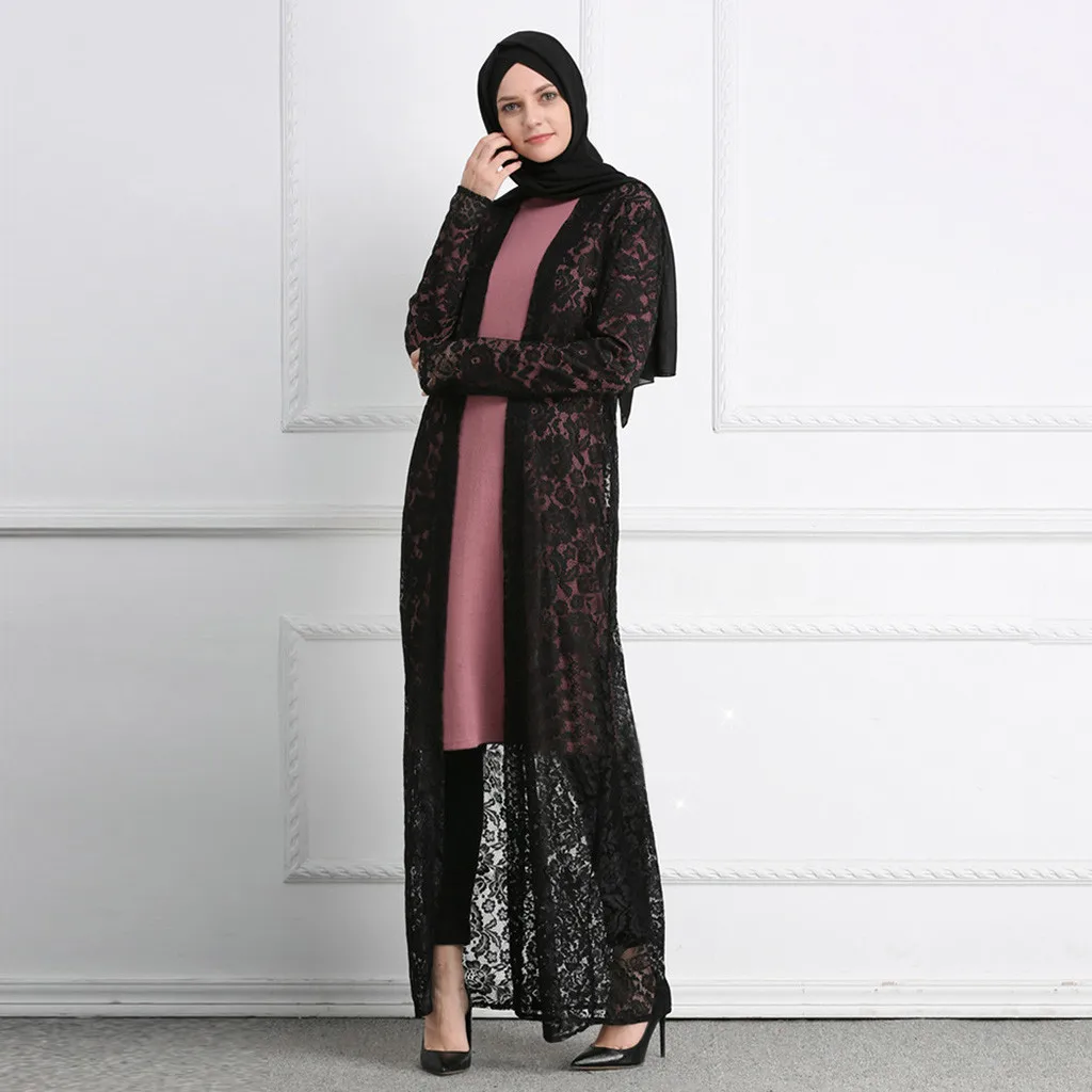 Женский Повседневный халат Musulmane Abaya кружевной кардиган с открытым верхом