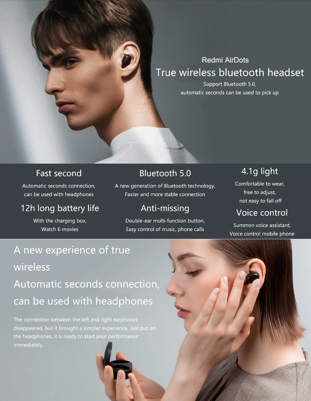 Xiaomi Redmi Airdots TWS Bluetooth наушники стерео бас Bluetooth 5,0 с микрофоном