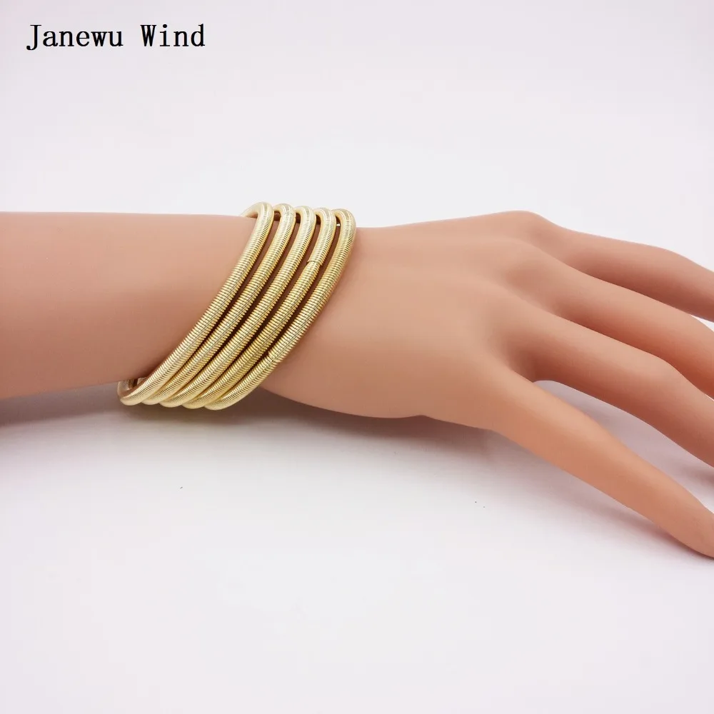 Janewu ветер простой стиль золотой цвет серебряный эластичный браслет женский