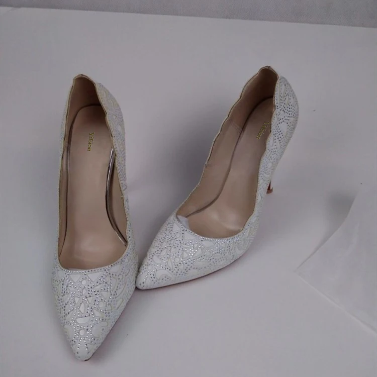

Yifsion New Women Rhinestone Pumps Sexy Thin High Heels Pumps Charm Pointed Pretty White Wedding Shoes Women US Plus Size 5-13