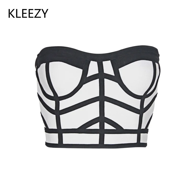 

KLEEZY Women Strapless Top Lady's Camis Bandage Black & Blue HL1084