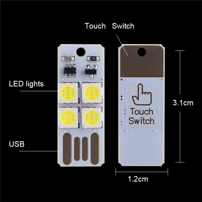 1pc 4LED Usb Table Lamp Power Bank Book Night Light Novelty Bulb Finger Touch Adjust Brightness Notebook Reading | Лампы и освещение