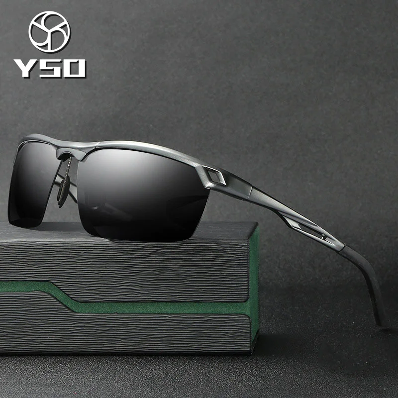 

YSO Sunglasses Men Polarized UV400 Aluminium Magnesium Frame TAC Sun Glasses Driving Glasses Semi Rimless Accessory For Men 8550