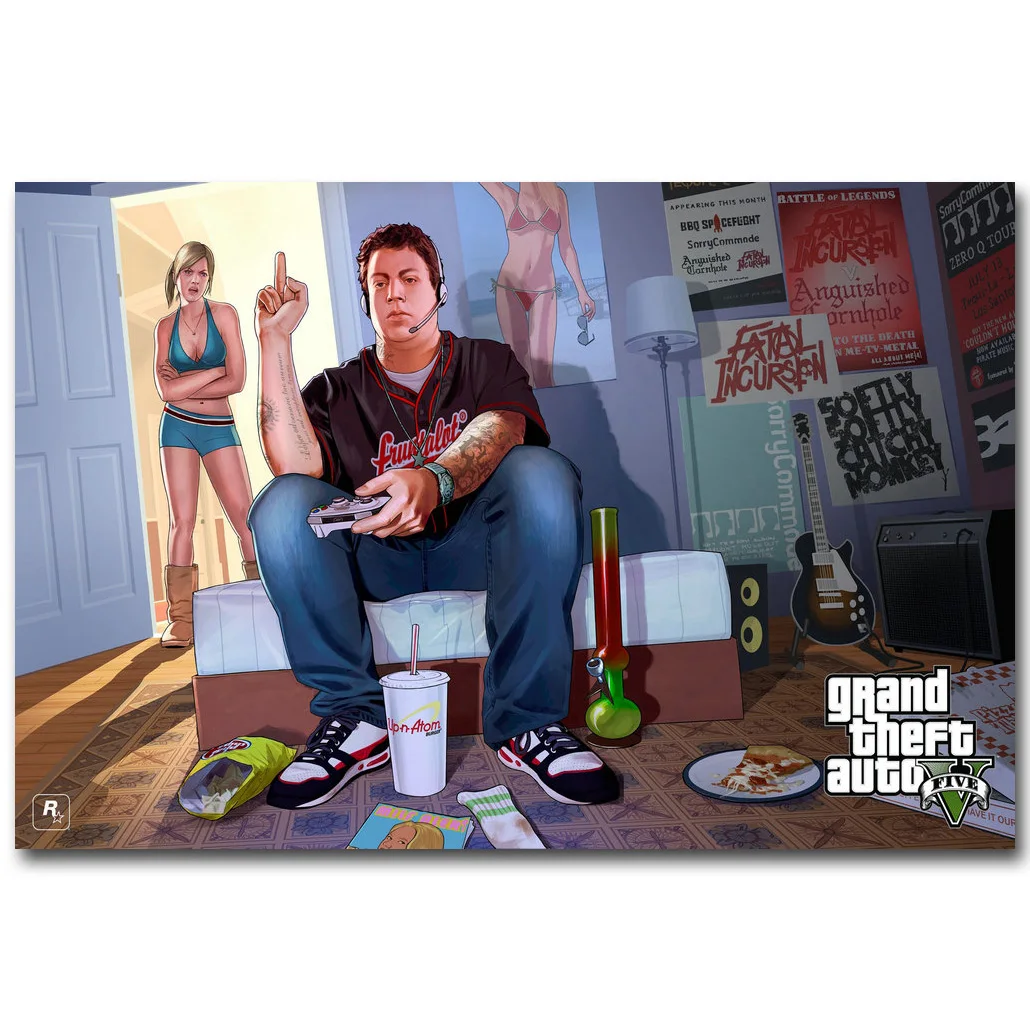 Плакат Grand Theft Auto V Art из шелковой ткани принт 13x20 24x36 дюймов популярная игра GTA 5