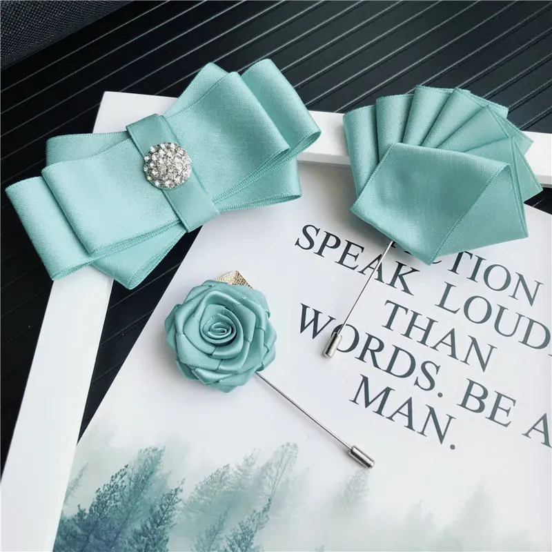 Handmade Bow Tie Set 3 шт., мужские галстуки-бабочки унисекс, стразы, брошь, набор носовых платков, Свадебный костюм, бизнес, Рождественский галстук, галстук, карманный квадратный галстук-бабочка - Цвет: Handmade Bow Tie Set