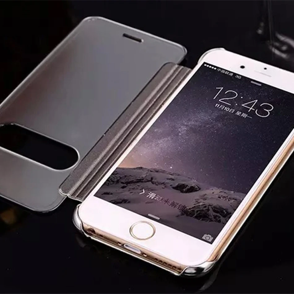 Window Clean View Mirror PU Leather PC Case For iPhone 6 6S 6plus Luxury Hard Flip Cover 5 5s SE Plus 7 8 | Мобильные телефоны и