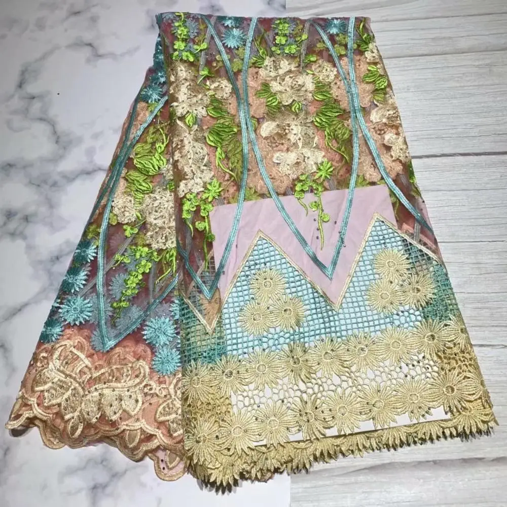 

2019 Latest African Lace Fabric High Quality French Net Embroidery Tulle Lace Nigerian Stone Fabric For Wedding Party Dress