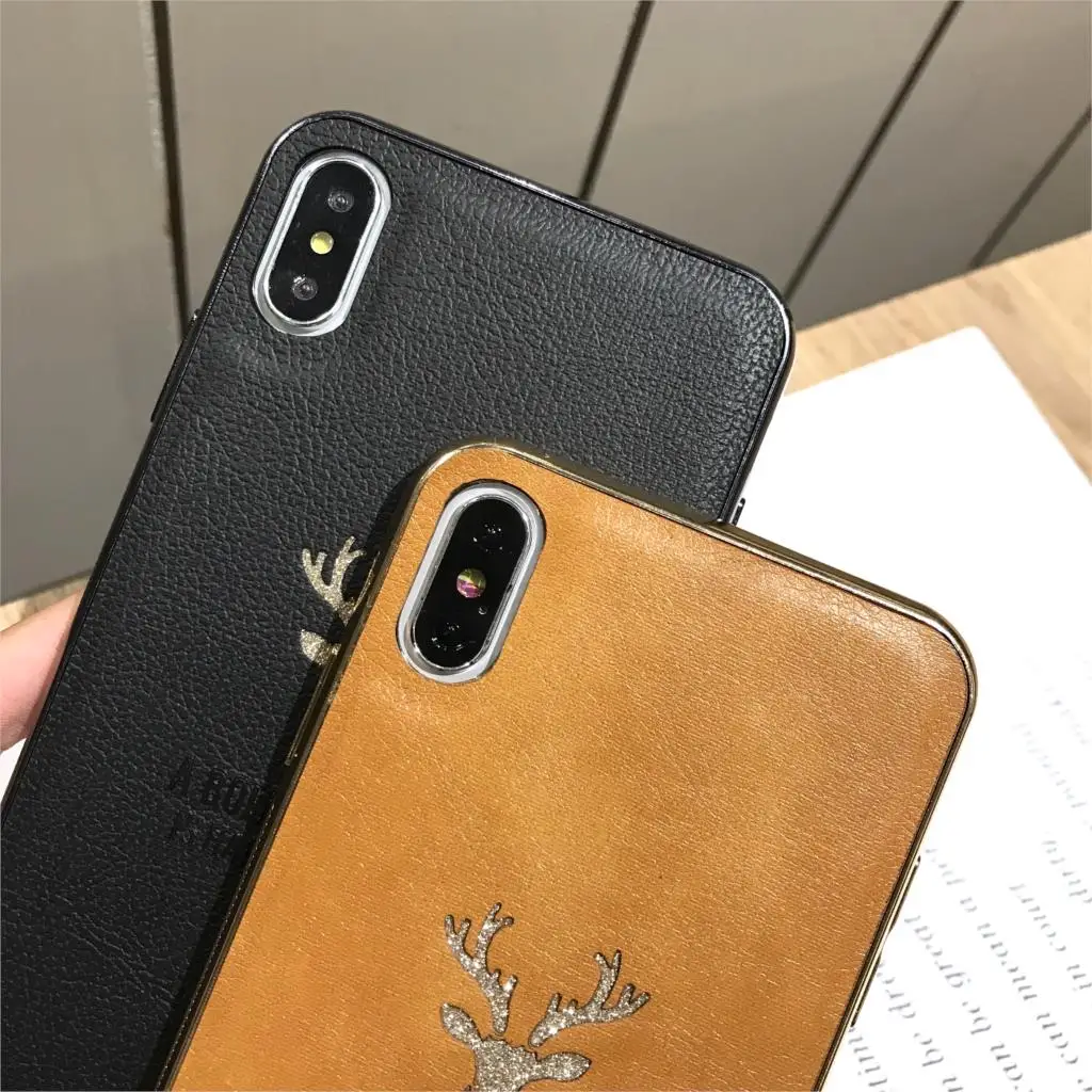 Роскошные олень шаблон кожаный чехол для iPhone X 6 6s 7 8 плюс XR XS блеск Макс задняя