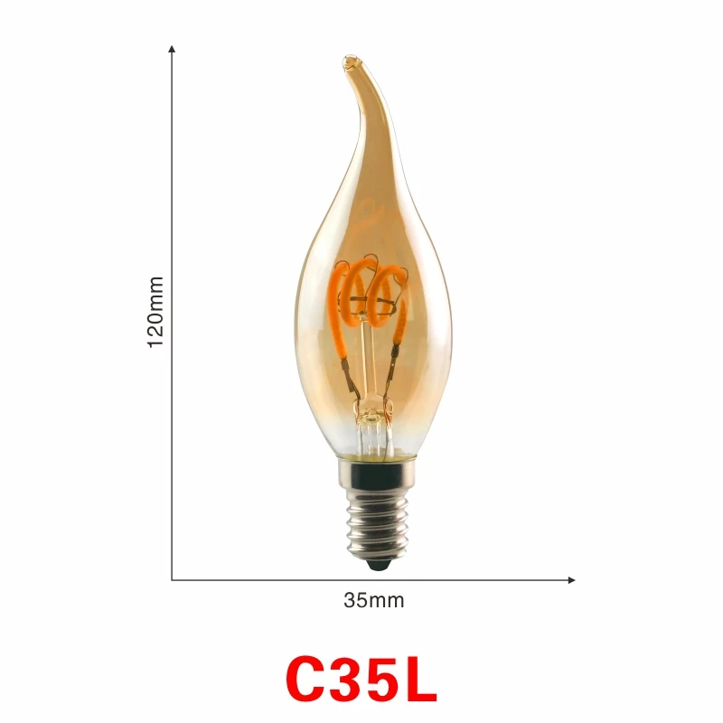 C35L E14 4W LARZI Ретро Винтаж светодиодный спираль лампа накаливания светильник лампочка 2200K 4W 40W 220V затемнения Эдисон лампы C35 T10 T45 A19 A60 ST64 G80 G95 G125 - Цвет: C35L E14 4W
