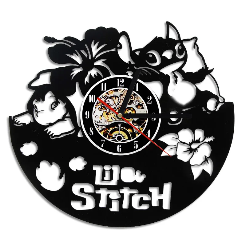 Lilo& Stitch Art полые виниловые часы для записей детская комната Домашний декор милый подвесной светодиодный часы креативные настенные часы с 7 цветами