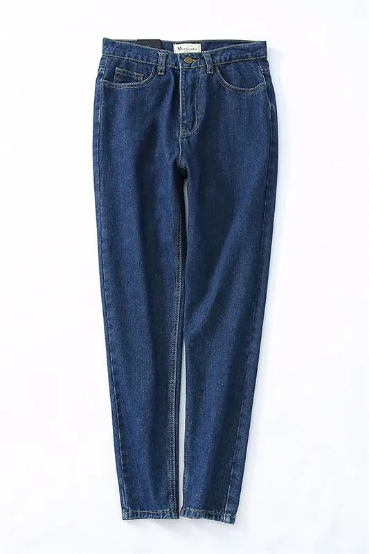 dark blue Korean Streetwear Denim Pants Ladies Blue Casual High Waist Slim Pencil Pants Retro BF Jeans for Women - Цвет: dark blue