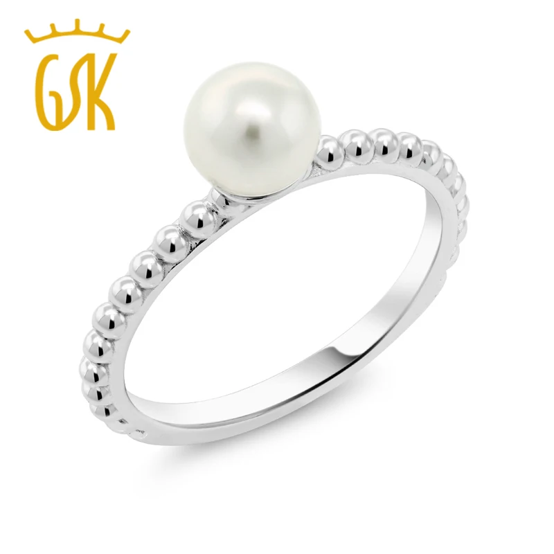 Gemstoneking Твердые 10 К Белое золото 6 мм Жемчуг культивированный Для женщин Обручение